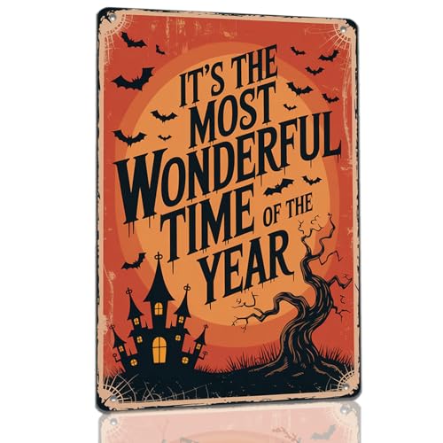 Halloween Metal Sign “it’s the Most Wonderful Time of the Year” Wall Art, Retro Spooky Home Decor for Haunted House, Porch or Entryway, Living Room, Or Party Display 8x12 Inch