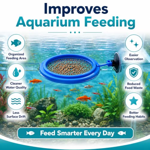 Image of VAYINATO Plastic Aquarium Fish Feeder (Round), Floating Food Feeder for Aquarium Fish Tank Accessories Cichild, Beta, Goldfish, Spirulina and Koi Pond - with Suction Cup by Petzlifeworld