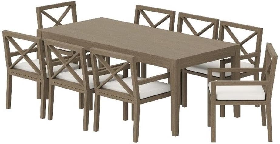 Modway Northlake Teak Wood 9-Piece Outdoor Dining Set in Weathered Gray – 83 Inch Backyard Patio Dining Table with 8 Armchairs