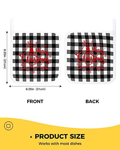 Pot Holder Set Of 2 Merry Christmas Elks Snowflake Pine Potholder Heat Proof Non-Slip Pot Holders,Retro White Black Plaid And Red Hot Pads Potholders For Kitchen Cooking Baking Bbq #TOP2