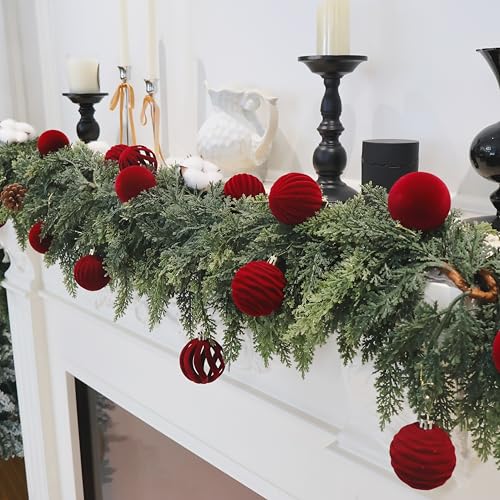 Image of 3.15In Red Velvet Christmas Ornaments Set,12pcs Burgundy Velvet Ornaments