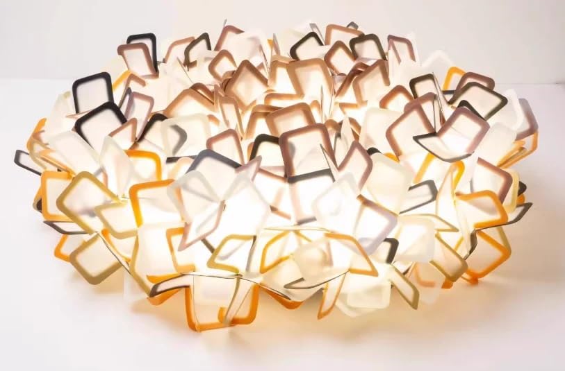 Suspension artisanale en acrylique dégradé orange, luminaire d'art floral de 53cm