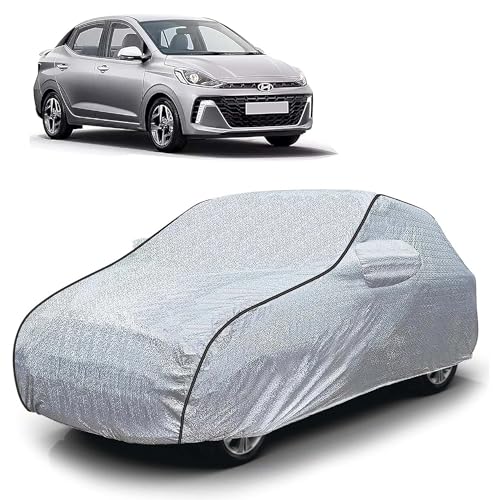 Image of Sulfar 100% Waterproof Car Body Cover Compatible with Mirror for Hyundai Aura (Triple Stitched, Full Bottom Elastic, Magic Silver with Black Piping)