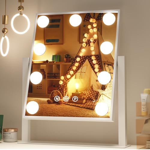 Tarainshen Hollywood Espejo de tocador con iluminación, espejo Hollywood con lámparas y 3 colores de luz de temperatura, control táctil, puerto de carga USB, regulable (30 x 30 cm)