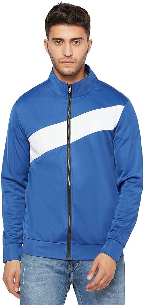 GlitoMen's Blue & White Stripe Stylish Jacket-Track-Upper. With Two Side Pocket