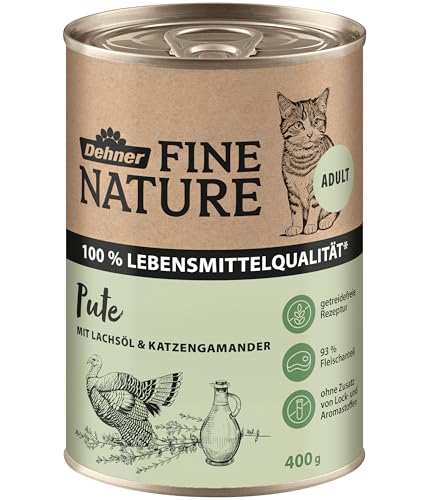 Dehner Fine Nature Katzenfutter, Nassfutter getreidefrei, für ausgewachsene Katzen, Pute, 6 x 400 g Dose (2.4 kg)