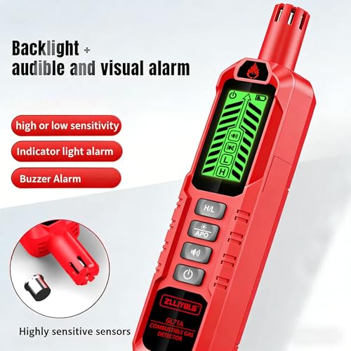 Natural Gas Detector with Sound and Light Alarm, Portable Gas Sniffer, Used to Locate Combustible Gas leaks, Methane, Household Propane and Other Combustible Sources (Including Battery x2) - red - Thumbnail 5