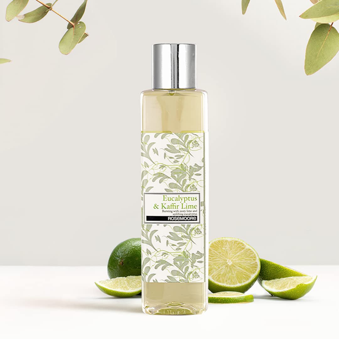 Rosemoore Glass Reed Diffuser Oil 200Ml Eucalyptus&Kaffir Lime Fragrance|Zesty Fragrance,Blending Sweet Lime,Our Scented Reed Diffuser Refill Oil|Aroma Suitable For Home,Office,Washroom&Spa