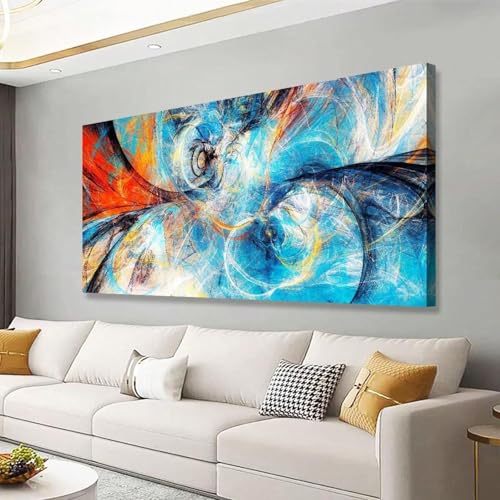 Toile murale abstraite bleue grand format 75x150 cm encadrée pour salon