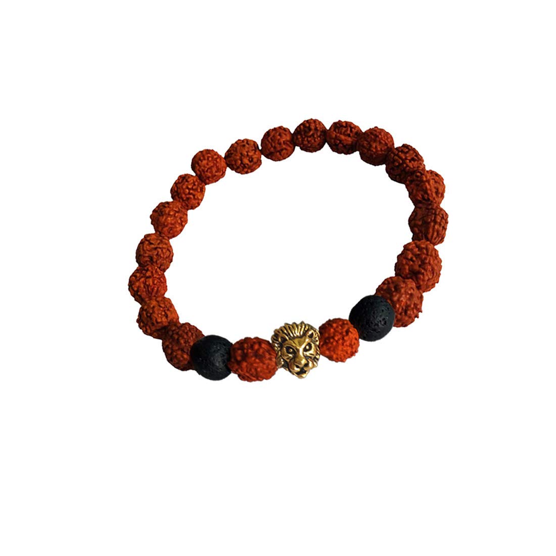 RICH AND FAMOUS Lion Face Charm Rudraksha Bracelet Men & Women