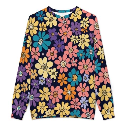 MoBlinko Mens Sweater Pink Purple Flowers Sweaters for Men Crew Neck Sweater for Men Lightweight Pullover2