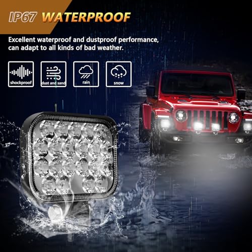 YUGUANG LED Arbeitsscheinwerfer, 4 X 48W Quadrat LED Offroad Zusatzscheinwerfer 12V 24V Scheinwerfer IP67 Wasserdicht Rückfahrscheinwerfer für LKW Traktor SUV, UTV, ATV.