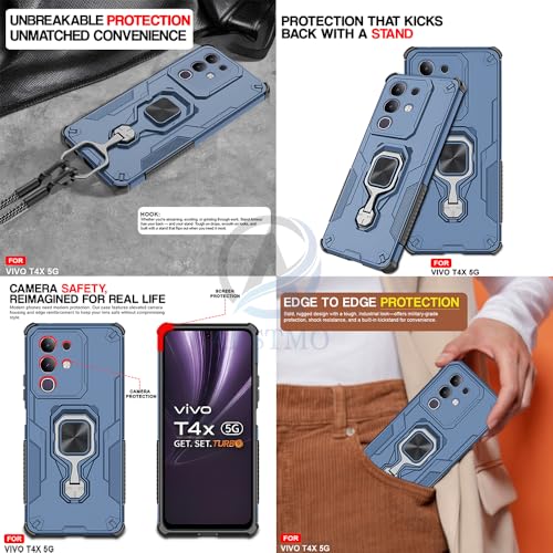 Image of AESTMO Armor Back Cover for Vivo T4X / Z10X / Y31 Pro 5G | Ring Holder & Kickstand & Camera Protection in-Built | 360 Degree Protection Back Case Cover (Blue)