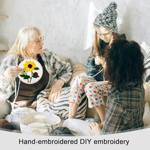 Image of PYHIRRY Punch Needle Kits Adults Beginner Sunflower-with Tool, Hoop, Yarn, Fabric & Video Tutorials -Complete Punch Needle kit for Home Decor Craft for Wall Art & Gifts