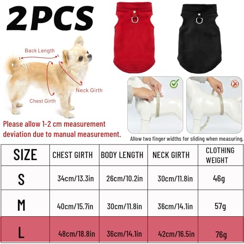 2 Stück Hundepullover Kleine Hunde, yisight Hundemantel, Hundebekleidung & Zubehör, Hundemantel für Kleine Hunde, (L-Code) Schwarz und Rot, Haustierbekleidung