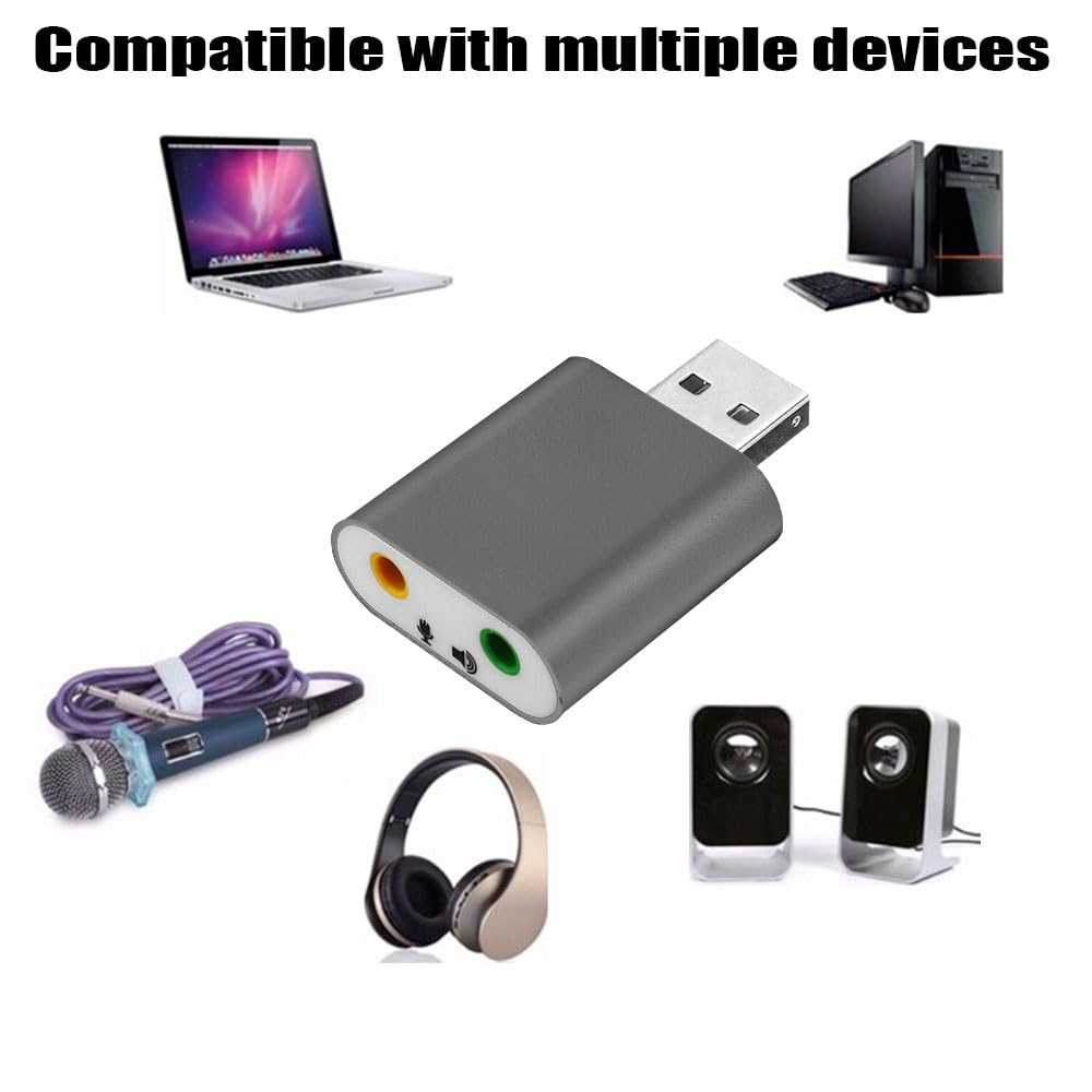 Ociodual Zewnętrzna karta dźwiękowa USB 2.0 na gniazdo jack 3,5 mm audio mikro adapter GF2419 srebrny mikrofon do komputera, laptopa