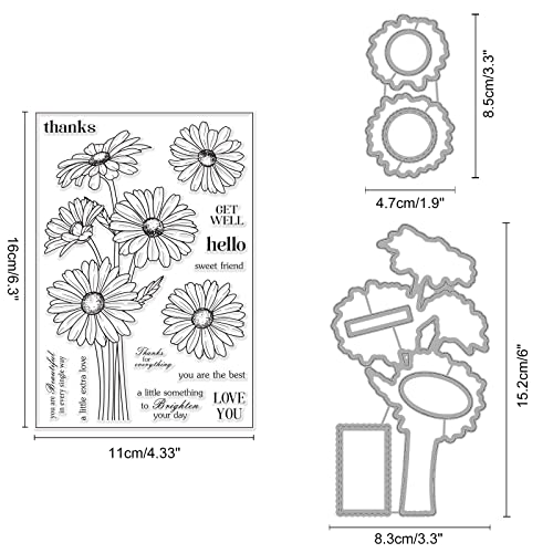 ORIGACH Chamomile Silicone Clear Stamp and Die Sets for Card Making Flower Clear Stamps Cutting Dies for DIY Craft Scrapbooking,DIY Embossing Photo Album Decorative Craft - Image 2