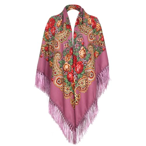 Extra Large Russian Style Muffler Scarf XL Floral Print Pashmina Shawl Oversized Poncho Wrap for Women