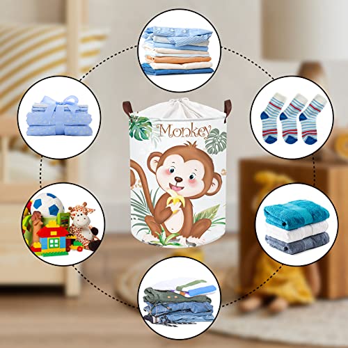 Clastyle 45L Cute Green Palm Leaves Monkey Kids Laundry Hamper Round Toy Clothes Storage Basket For Children Room, 14.2X17.7 In #TOP5