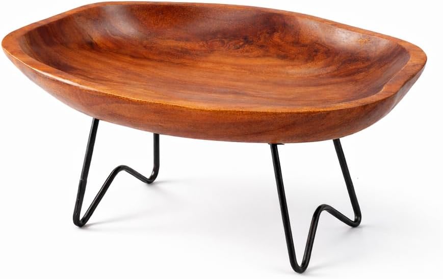 Teak Wood Multi-Purpose Catchall Tray – 12.8" Live Edge Decorative Organizer for Keys, Jewelry & Coffee Table Decor