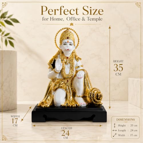 Image of Hanuman Idol Ceramic Showpiece, Golden & White Decorative Hanuman Murti for Pooja Room, Temple /Home Decor, Auspicious Gift (35 cm)