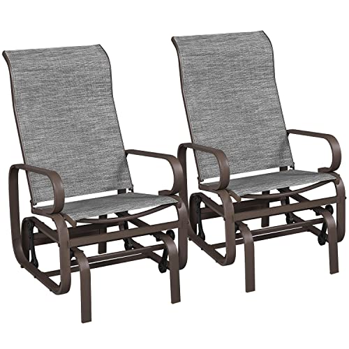 Yaheetech Outdoor Patio Glider, Rocking Lounge Chair with Sling Fabric and Steel Construction for Porch Patio Balcony Set of 2