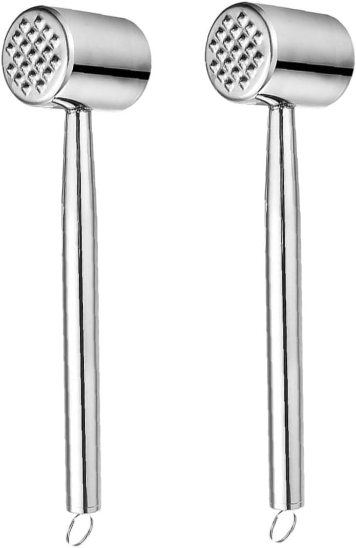 2pcs Stainless Steel Meat Tenderizer Hammer for Kitchen, Dual-sided Steak Pounder and Pork Mallet, Heavy-duty Cooking Tool for Beef and Poultry Preparation