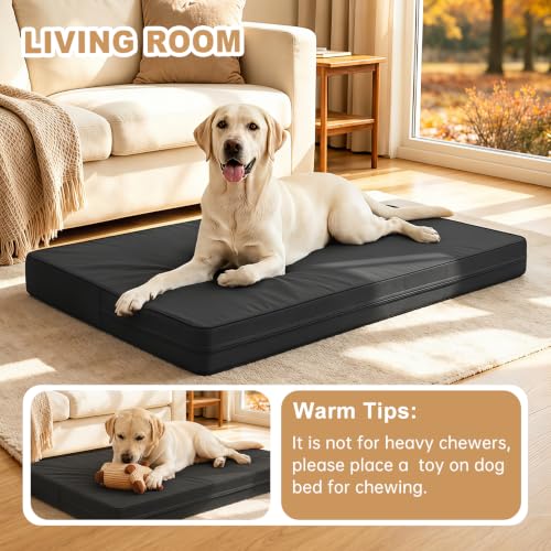 Image of XL Dog Bed Waterproof Washable, Wipeable Leather Large Crate Pad 42 inch Black