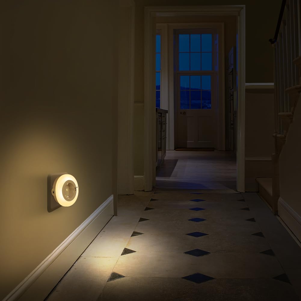 emotionlite Nachtlicht Steckdose mit Dämmerungssensor,LED Nachtlampe Kinder Schutzsteckdose mit Helligkeitssensor, Auto/OFF/ON mit Lichtsensor 3 Helligkeit Einstellbar, warmweiß 2700K (3 Stück)