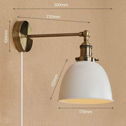 Metal White Shade Wall Light Loft Style Antique Wall Mounted Lamp for Bedroom Kitchen Restaurant with UL Plug-in Button Cord Bulbs Not Included