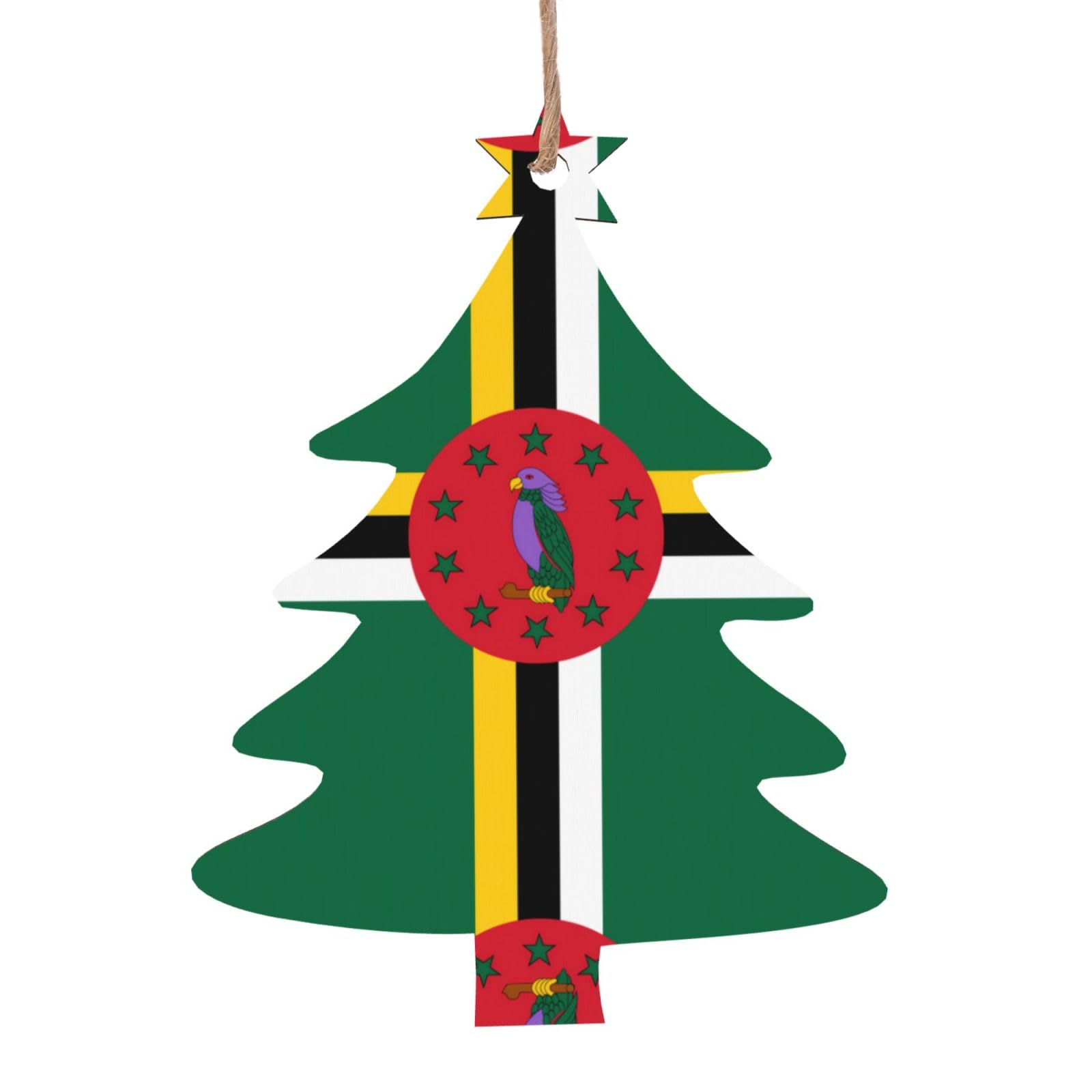 Flag of The Commonwealth of Dominica Printed Christmas Wooden Pendants, Simple and Environmentally Friendly, Holiday decorationsã€‚