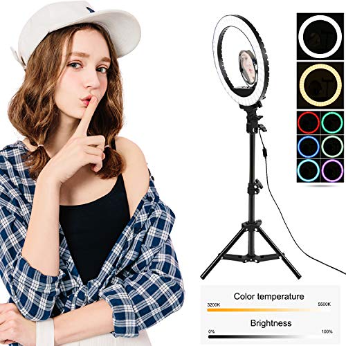 LED Ring Light 10" with Tripod Stand & Cell Phone Holder for Live Streaming & YouTube Video, Dimmable Selfie Desk Makeup Ring Light for Photography