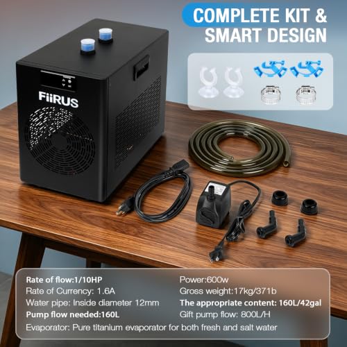 Image of Aquarium Chiller 42 Gallon, 1 /10 HP Quiet Water Chiller | Saltwater Freshwater, Control on your phone，Cooling for Axolotl Coral Hydroponics, Pump Included