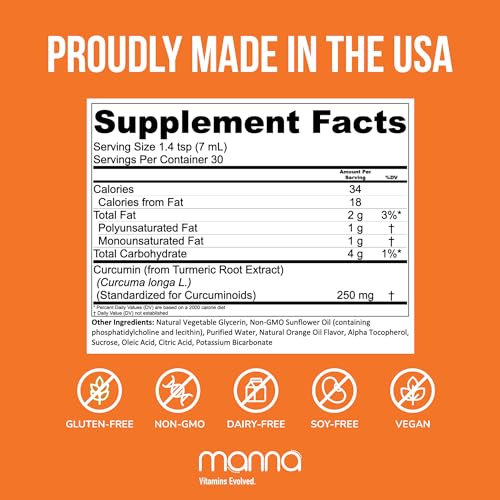 Manna Vitamins Evolved Liposomal Liquid Curcumin for Advanced Absorption - Best Turmeric Supplement for a Healthy Life