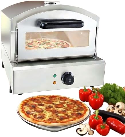 Indoor Electric Pizza Maker Pizza Stove - External Gauge 122-662°F with Detachable Grill Heat-Insulating Gloves Stainless Steel 360° Uniform Heating for Barbecue Cooking