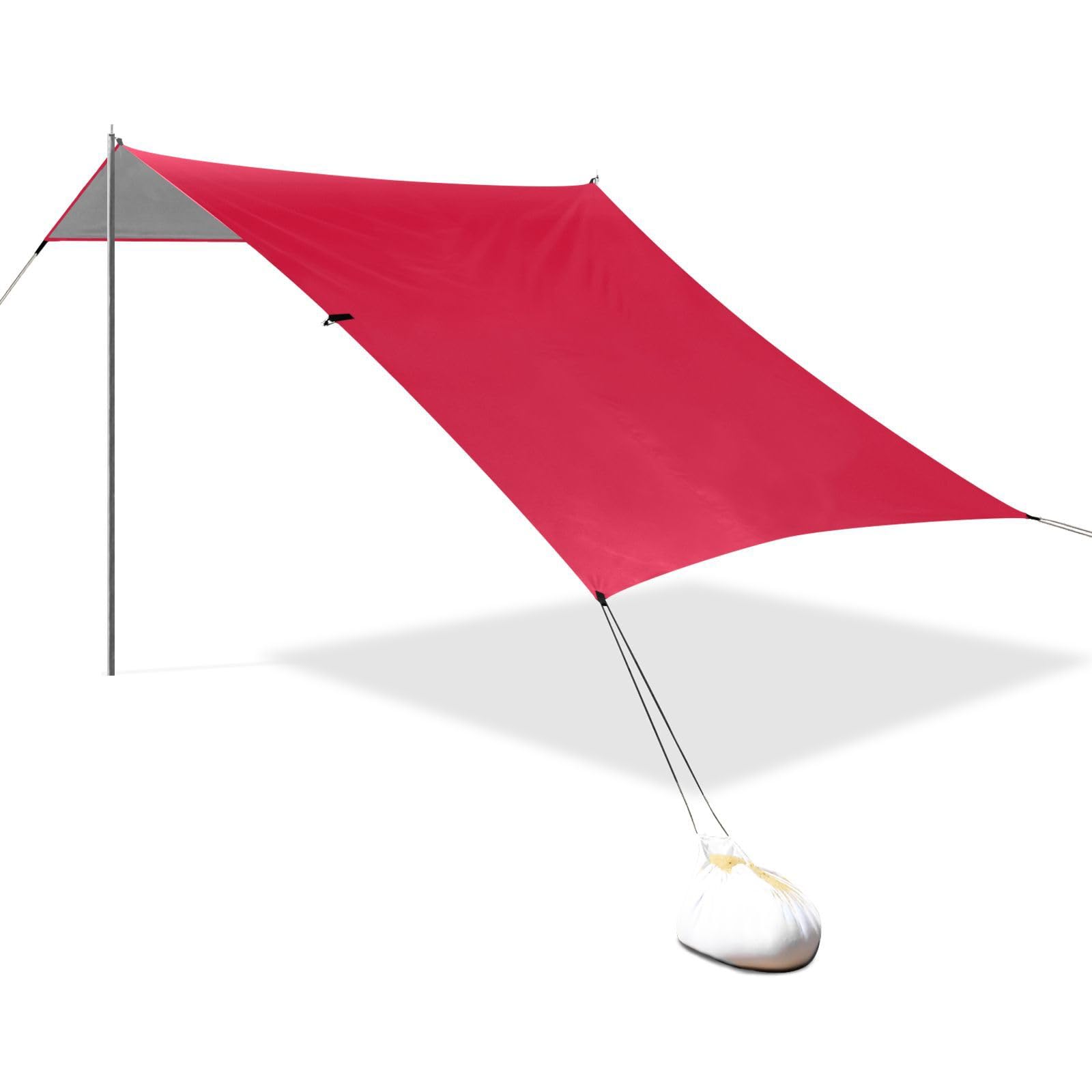 Crimson Red Foldable Beach Cabana UPF50+ Easy Setup Sun Shade with Sand Shovel for Family Trips, Picnics & Camping