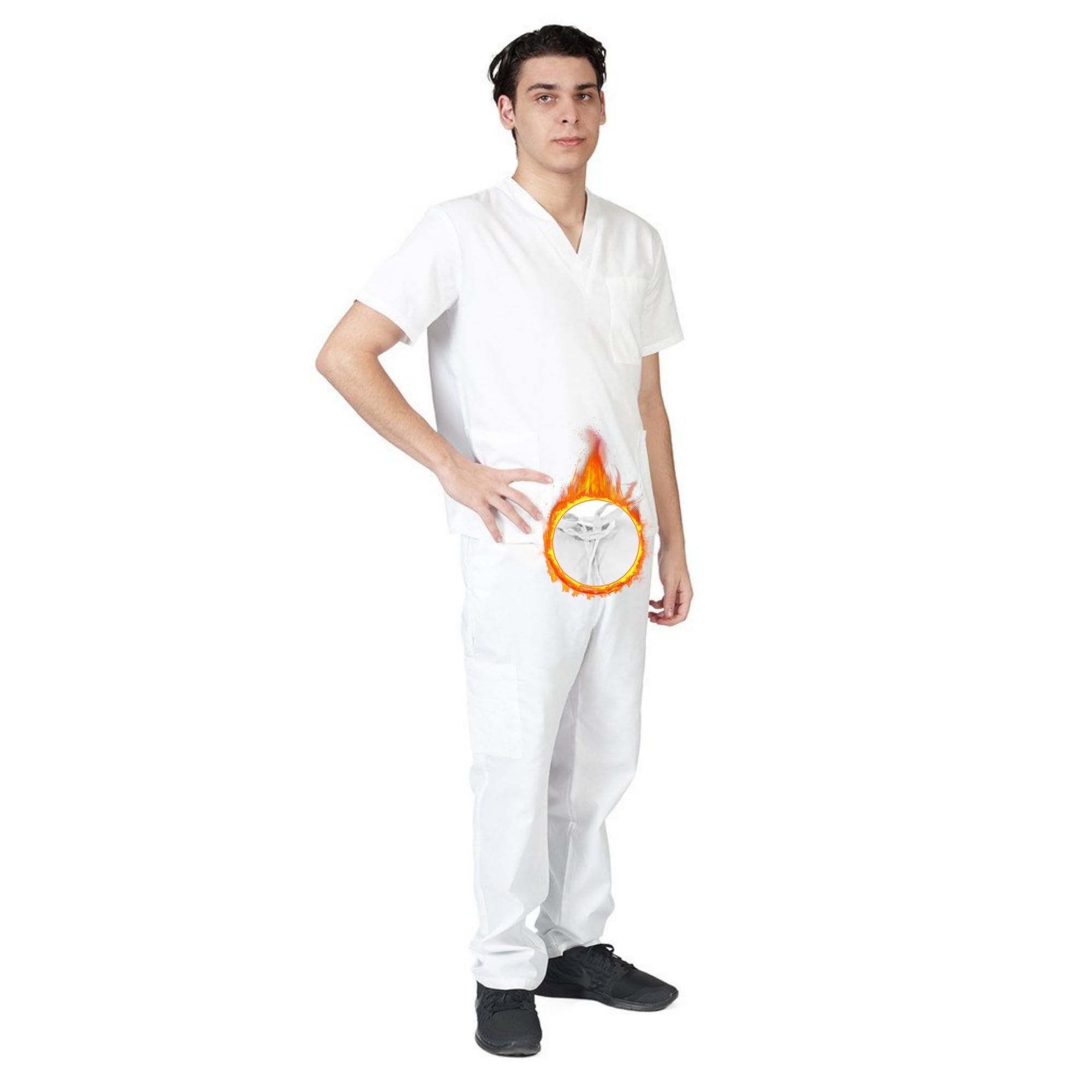 M&M SCRUBS Men Scrub Set Medical Scrub Top and Pants M White