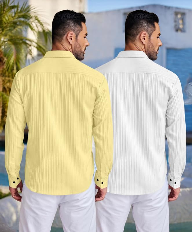 Image of FINIVO FASHION Men's Cotton Blend Shirt Set Lightweight, Full Sleeves, Plain Texture, Button Closure, Summer Ready (Pack of 2)