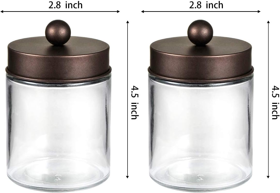 Amolliar Apothecary Jars Bathroom Storage Organizer - Cute Qtip Dispenser Holder Vanity Canister Jar Glass with Lid for Cotton Swabs,Rounds,Bath Salts,Makeup Sponges,Hair Accessories/Bronze (2 Pack) image 8 of 8 B07SPZ5V13