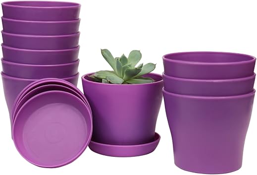 TDHDIKE 10 Pcs Plastic Planters Indoor Flower Plant Pots, Mini Flower Seedlings Nursery Pot/Planter/Flower Pot with Pallet, Modern Decorative Gardening Containers Purple