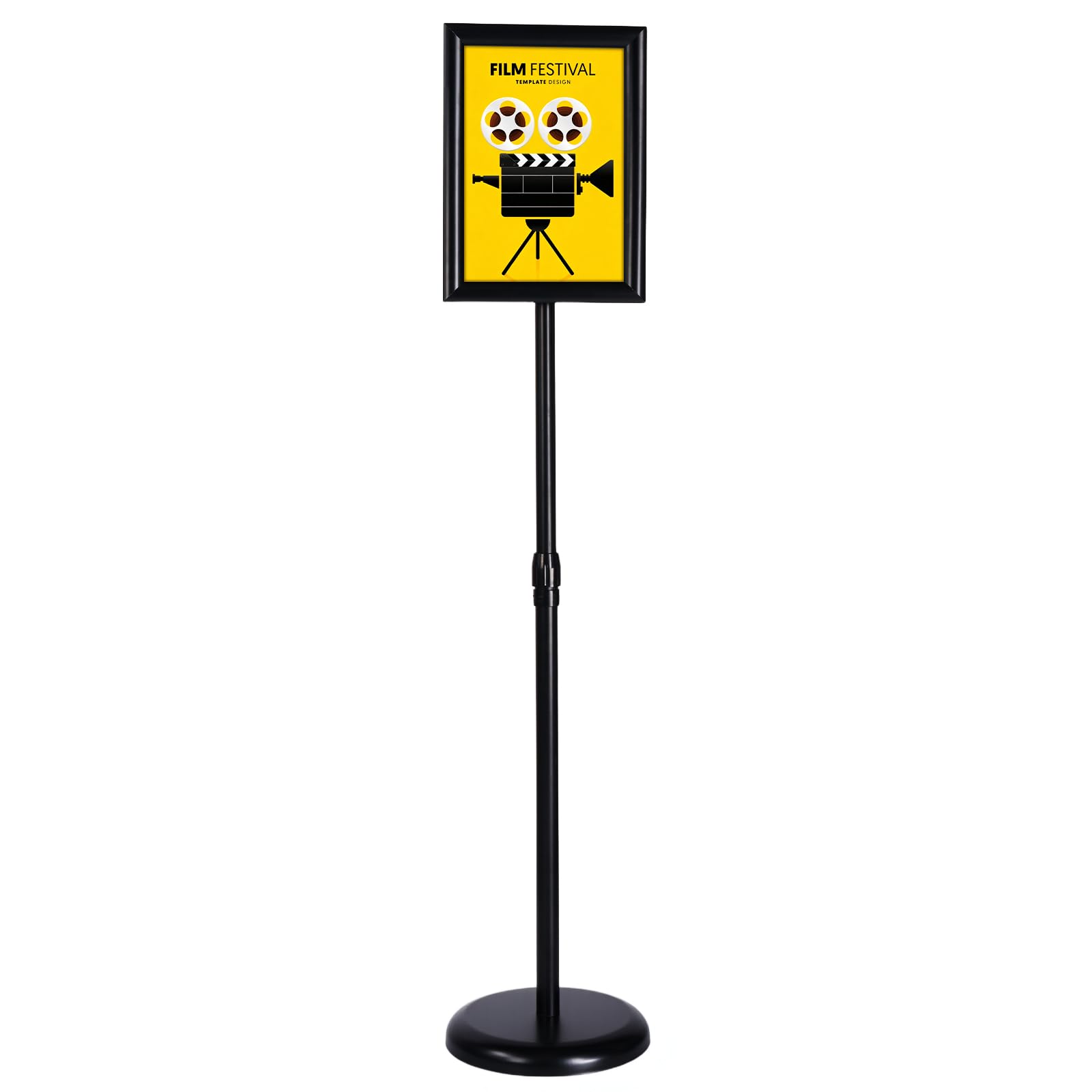 A4 Poster Sign Stand, Adjustable Aluminium Floor Standing Sign Holder Snap Frame, Menu Notice Display Stand with Stable Base for Wedding Business Advertising Sales, Black