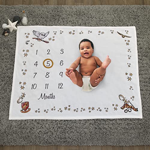 Image of Warner Brothers Harry Potter Magical Moments White and Gold Milestone Baby Blanket