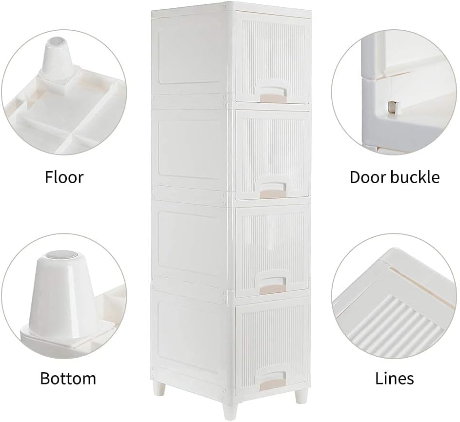 Arena 4 Tier Storage Cabinet for Clothes - Portable Plastic Wardrobe Almirah With Adjustable Shelves for Home (Model 1, White) 1