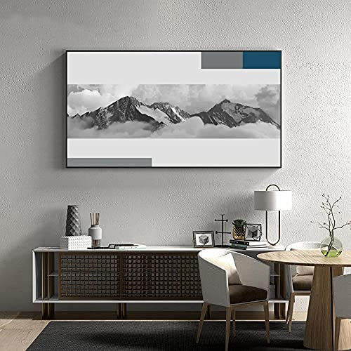 Cuadros de paisaje nórdico en lienzo de montaña blanco y negro para salón 60x120cm sin marco