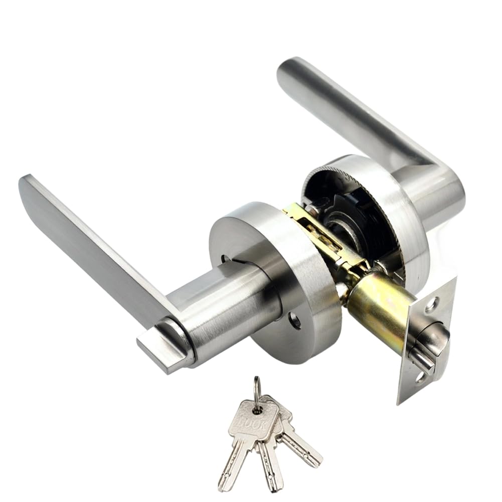 UDSKNV[KSL Zinc Alloy Indoor Door Lock with 60mm Cylinder, Brushed Finish, Silent Operation, Keyed Exterior Silver
