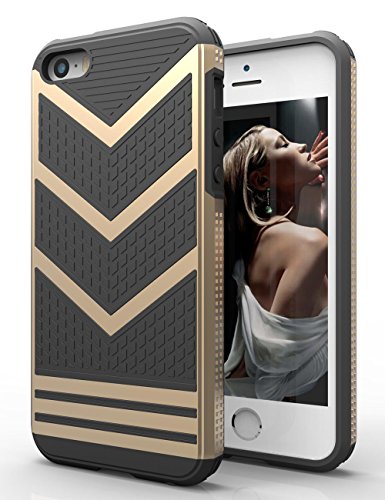 iPhone 5S Case, iPhone SE Case, GoShell Anti-Slip Protective Case Anti-Scratch Flexible [TPU + PC] Cover Case,Hybrid Soft Case for iPhone 5S/iPhone SE (2016) (A-Golden)