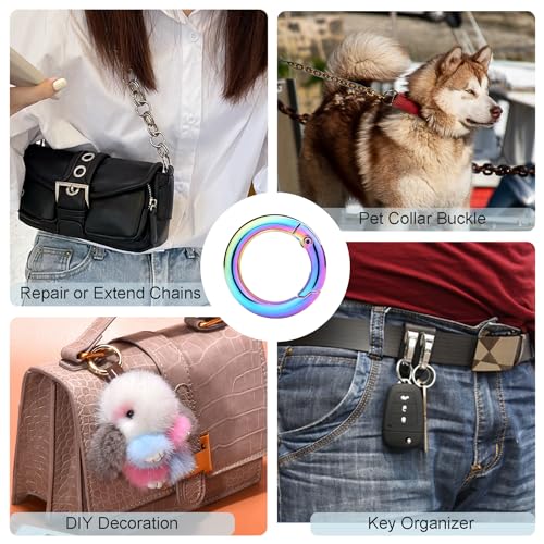 Image of 10Pack 3 /4 Inch Round Carabiner, Metal Keychain Rings Spring O Ring for Purse Shoulder Bag Chain Ring Clip Replacement Paracord Keychain Lanyard Leather DIY Crafts (Rainbow)