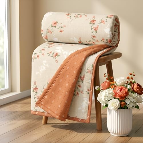 BSB HOME 280 GSM Reversible Dohar for Single Bed, Ultra Soft AC Blanket, Lightweight All Season Comforter, Breathable Summer Quilt, Floral Printed Blanket, 60 x 88 Inches (152 x 224 cm) - Sage Floral