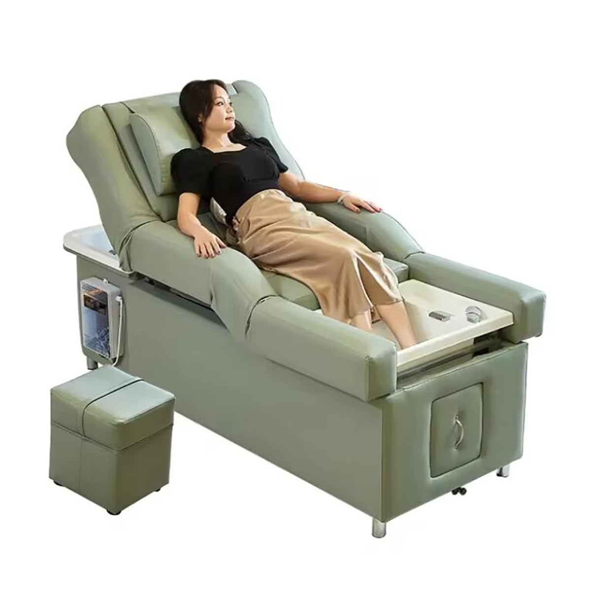 Profesjonalny elektryczny szampon łóżko salon głowa spa mycie włosów krzesło z elektrycznym oparciem podnośnik do pedicure, zielony