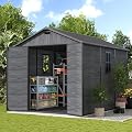 UDPATIO Outdoor Resin Storage Shed 8x10 FT, Plastic Sheds, Dark Grey